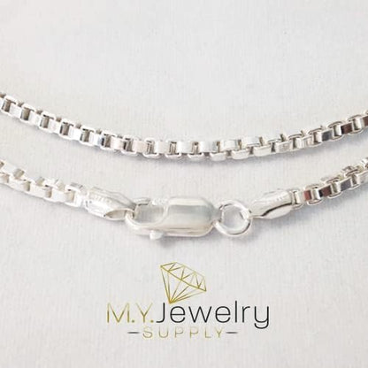 18 Inches 925 Sterling Silver 2.5mm Box Chain Necklace Made in ITALY