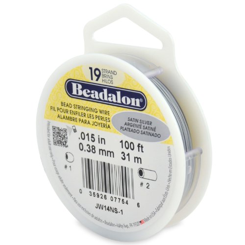 Beadalon 19-Strand Bead Stringing Wire, 0.015-Inch, Satin Silver, 100-Feet