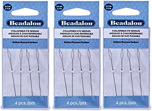 3 Packs - Beadalon Collapsible Eye Needles 2.5" Medium 4pcs/pk - 12 Needles Total (in Rigid Pak TM Mailer)