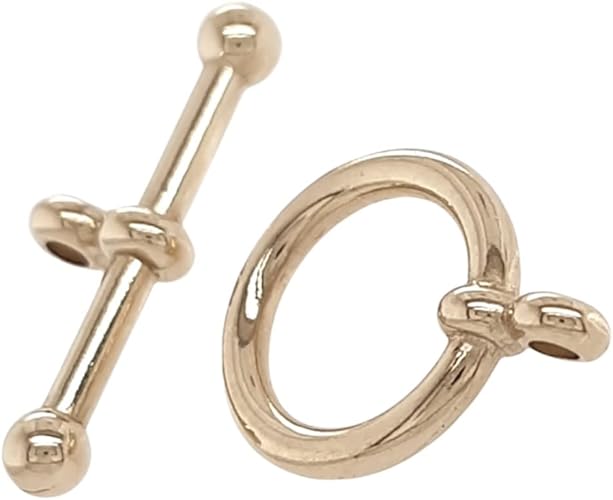 14K Solid Yellow Gold Ball-End Toggle Clasp Ring and Bar Made in USA