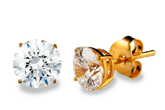 Swarovski Zirconia Stud Earrings set in 14K Yellow Gold Plated Sterling Silver