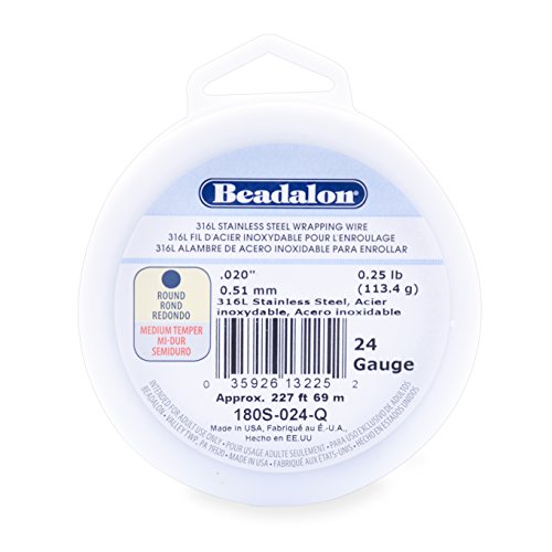 Beadalon 316L Stainless Steel Wrapping Wire, Round, 24 Gauge, 227 feet, 1/4 Pounds