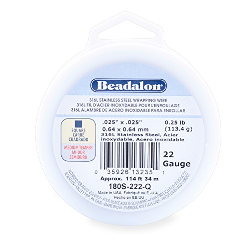 Beadalon 316L Stainless Steel Wrapping Wire, Square, 22 Gauge, 114 feet, 1/4 Pound