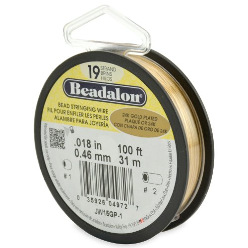 Beadalon 19-Strand Bead Stringing Wire, 0.018-Inch, Gold Plated, 100-Feet