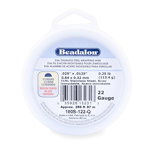 Beadalon 316L Stainless Steel Wrapping Wire, Half Round, 22 Gauge, 286 feet, 1/4 Pound