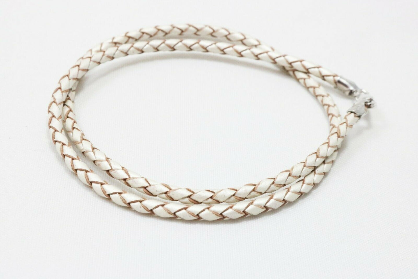 Pearl Leather Necklace Braided Cord Rhodium-Plated Sterling Silver Clasp 3MM