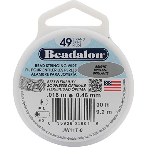 Beadalon Stringing Wire 49-Strand .018" (.46mm) Diameter 30ft/Pkg-Bright