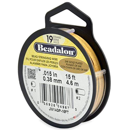 Beadalon 19-Strand Bead Stringing Wire, 0.015-Inch, Gold Plated, 15-Feet