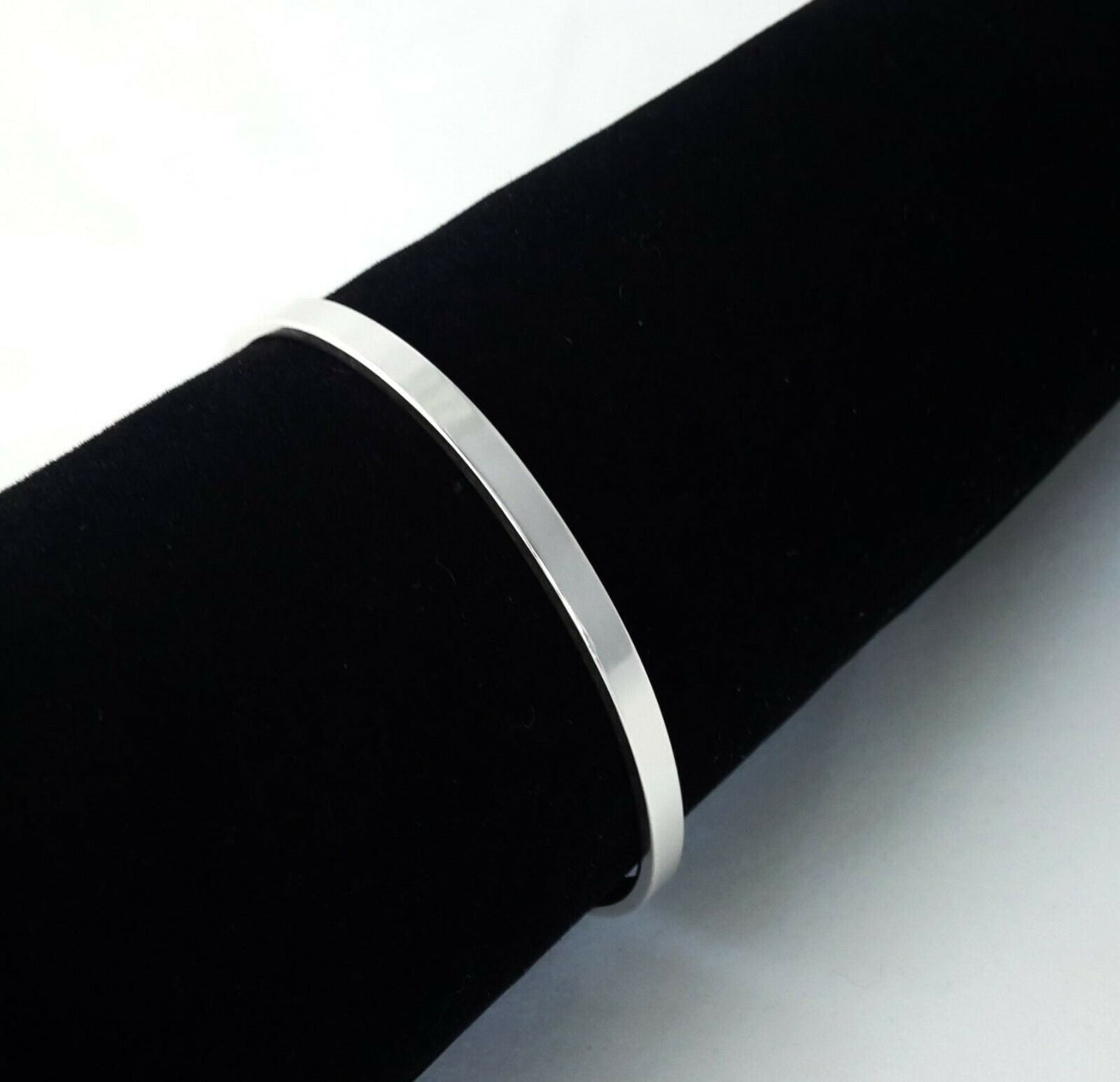 Flat Cuff Bracelet, 925 Sterling Silver, 4 x 2 mm Blank Plain Bangle .16" x .08"