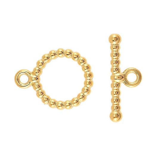 12.5MM 14K Solid Yellow Gold Beaded Toggle Clasp Striking Beaded Ring and Bar for Necklace and Bracelet