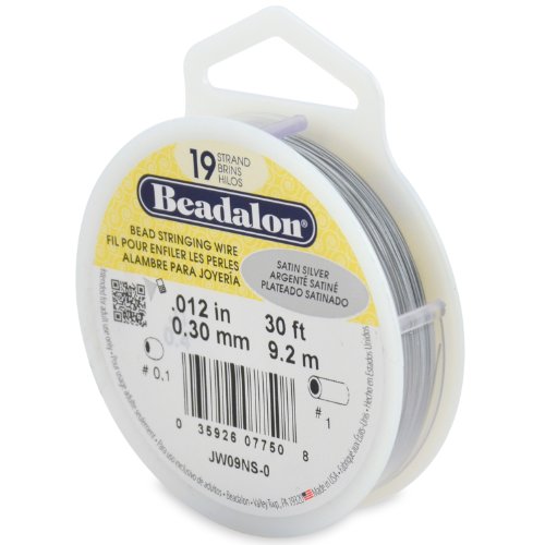 Beadalon 19-Strand Bead Stringing Wire, 0.012-Inch, Satin Silver, 30-Feet