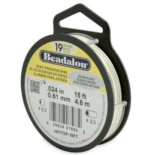 Beadalon 19-Strand Bead Stringing Wire, 0.024-Inch, Silver Plated, 15-Feet