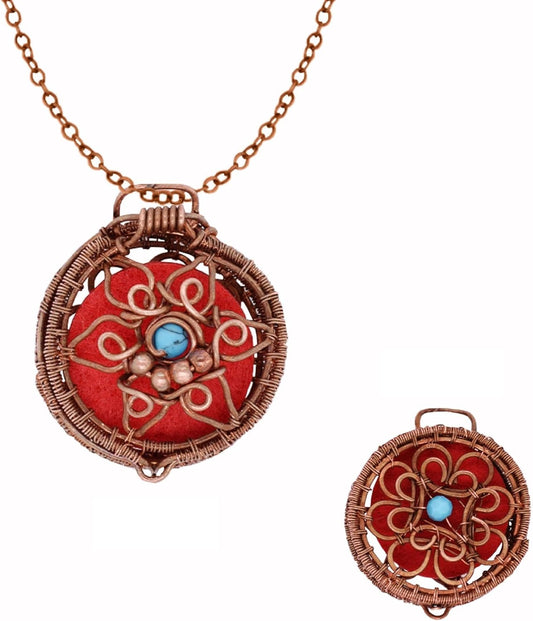 2 in 1 Handmade Scented Copper Pendant Necklace Wearable Essential Oil Fragrance Scented Jewelry with Lava Stone and Diffuser Pad Aromatherapy Pendant Perfume Necklace Scented Locket