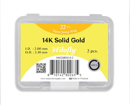 Solid 14K Yellow Gold Open Jump Rings 22 Gauge 2 pcs by Filofly
