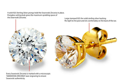 Swarovski Zirconia Stud Earrings set in 18K Yellow Gold Plated Sterling Silver