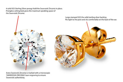 Swarovski Zirconia Stud Earrings set in 14K Yellow Gold Plated Sterling Silver