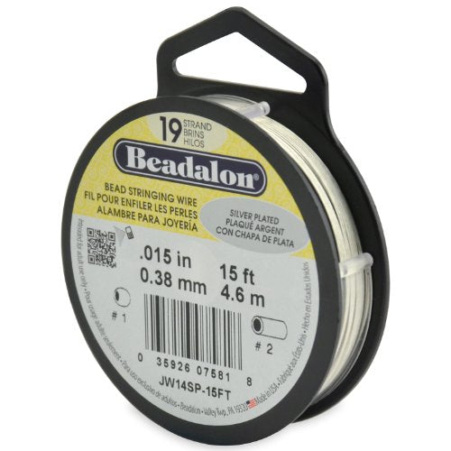 Beadalon Stringing Wire 19-Strand .015-Inch (.38-Millimeter) Diameter 15-Feet/Pkg, Silver Plated