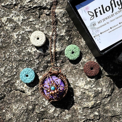 2 in 1 Handmade Scented Copper Pendant Necklace Wearable Essential Oil Fragrance Scented Jewelry with Lava Stone and Diffuser Pad Aromatherapy Pendant Perfume Necklace Scented Locket