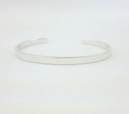 Flat Cuff Bracelet, 925 Sterling Silver, 4 x 2 mm Blank Plain Bangle .16" x .08"