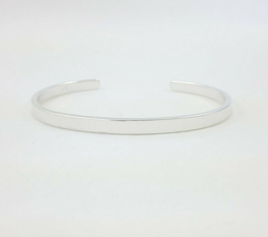 Flat Cuff Bracelet, 925 Sterling Silver, 4 x 2 mm Blank Plain Bangle .16" x .08"