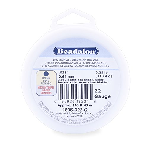 Beadalon 316L Stainless Steel Wrapping Wire, Round, 22 Gauge, Round, 143 feet, 1/4 Pound