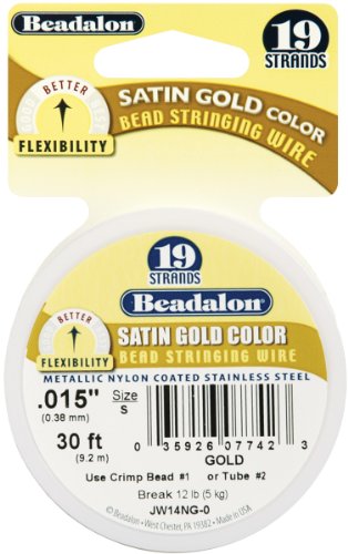 Beadalon Stringing Wire 19-Strand .015"(.38mm) Diameter 30ft/Pkg-Satin Gold