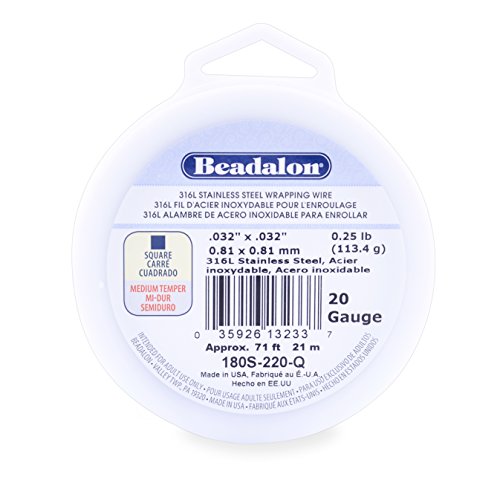 Beadalon 316L Stainless Steel Wrapping Wire, Square, 20 Gauge, 71 feet, 1/4 Pound