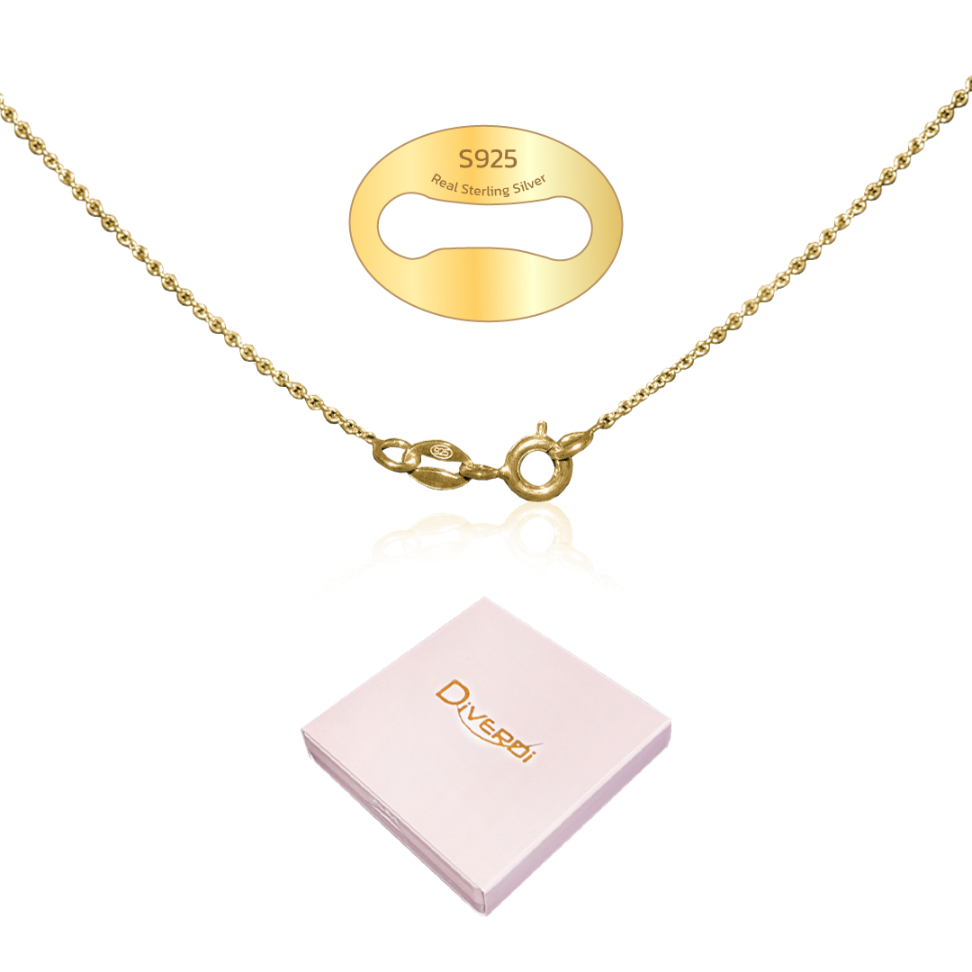 Diverdi Thin Solid 925 Sterling Silver Chain Necklace 1.1mm, 14 16 18 20 22 24 Inch, Cable Chain, Anti-tarnish, Hypoallergenic, Includes Gift Box, Strong Dainty Chain for Women, Made in Thailand