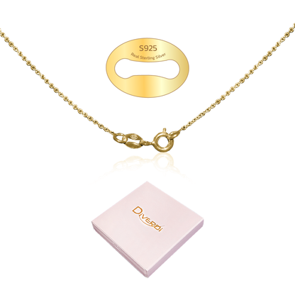 Diverdi Thin Solid 925 Sterling Silver Chain Necklace 1.1mm, 14 16 18 20 22 24 Inch, Cable Chain, Anti-tarnish, Hypoallergenic, Includes Gift Box, Strong Dainty Chain for Women, Made in Thailand