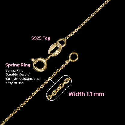 Diverdi Thin Solid 925 Sterling Silver Chain Necklace 1.1mm, 14 16 18 20 22 24 Inch, Cable Chain, Anti-tarnish, Hypoallergenic, Includes Gift Box, Strong Dainty Chain for Women, Made in Thailand