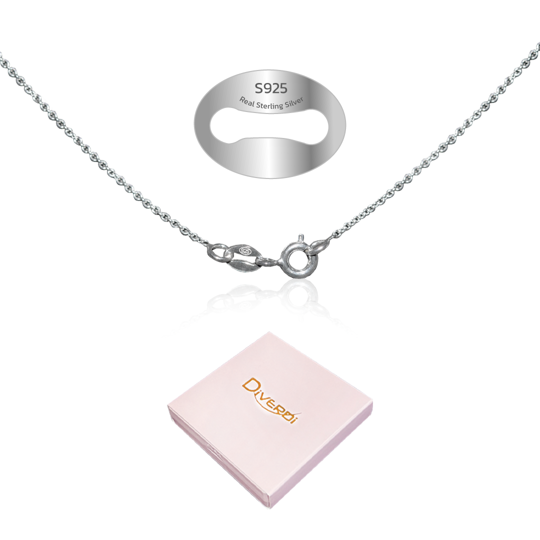 Diverdi Thin Solid 925 Sterling Silver Chain Necklace 1.1mm, 14 16 18 20 22 24 Inch, Cable Chain, Anti-tarnish, Hypoallergenic, Includes Gift Box, Strong Dainty Chain for Women, Made in Thailand