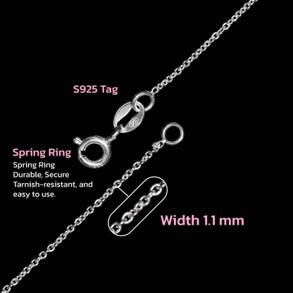 Diverdi Thin Solid 925 Sterling Silver Chain Necklace 1.1mm, 14 16 18 20 22 24 Inch, Cable Chain, Anti-tarnish, Hypoallergenic, Includes Gift Box, Strong Dainty Chain for Women, Made in Thailand