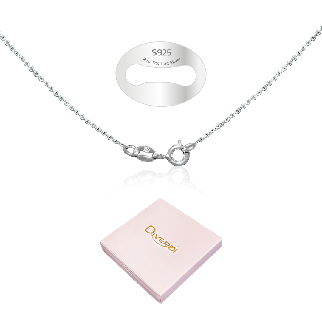 Diverdi Thin Solid 925 Sterling Silver Chain Necklace 1.1mm, 14 16 18 20 22 24 Inch, Cable Chain, Anti-tarnish, Hypoallergenic, Includes Gift Box, Strong Dainty Chain for Women, Made in Thailand