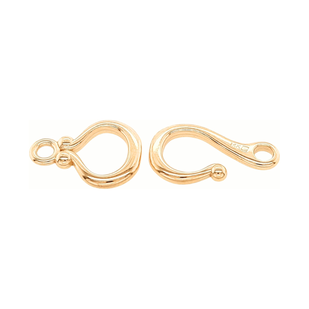 14K Solid Yellow Gold Ball-End Hook & Eye Clasp with Bead Details and Ball End Made in USA