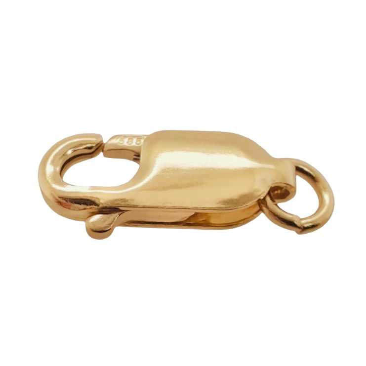 14K Solid Yellow Gold Oval Lobster Clasp with Ring Made in Italy