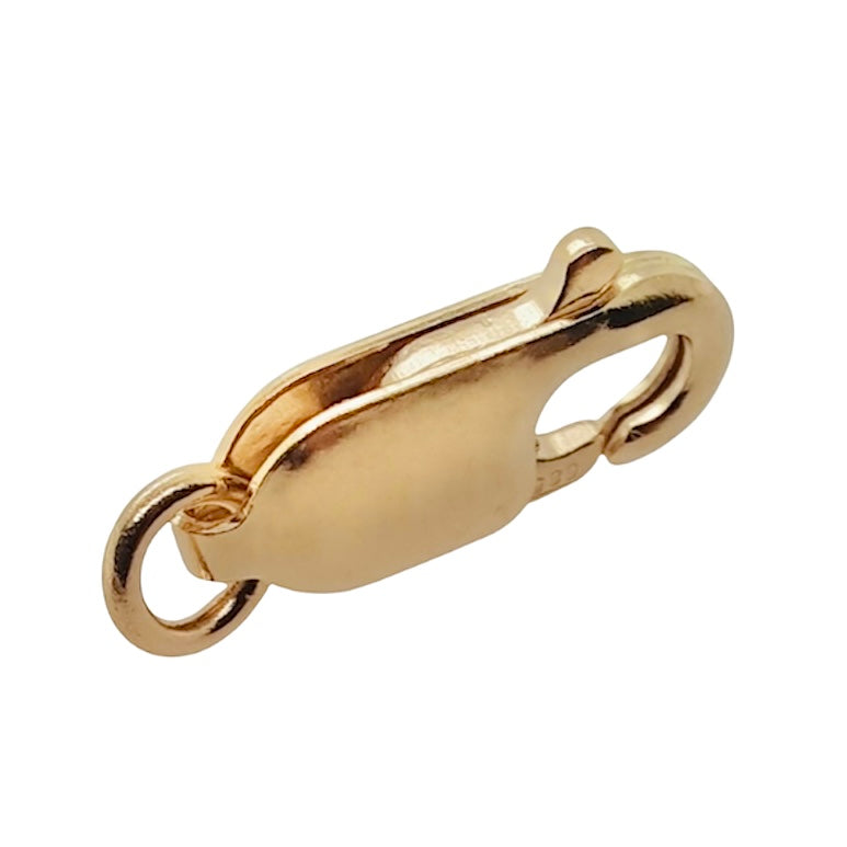 14K Solid Yellow Gold Oval Lobster Clasp with Ring Made in Italy