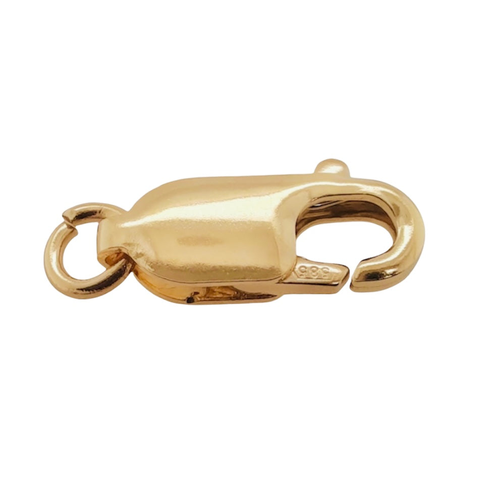 14K Solid Yellow Gold Oval Lobster Clasp with Ring Made in Italy