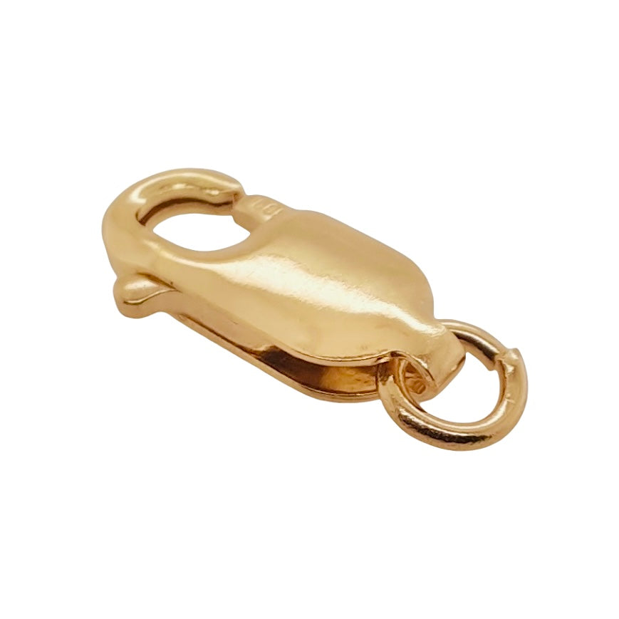 14K Solid Yellow Gold Oval Lobster Clasp with Ring Made in Italy