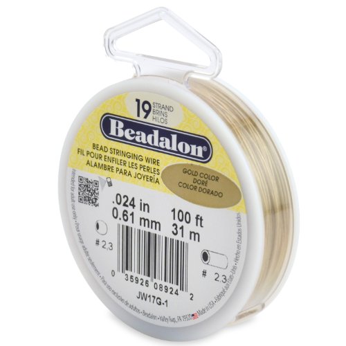 Beadalon 19-Strand Bead Stringing Wire, 0.024-Inch, Gold Color, 100-Feet