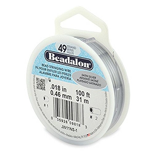 Beadalon Beading Wire 49 Strand 0.46mm (.018in) - Satin Silver - 31m (100ft)