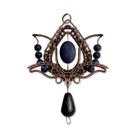 Filofly Handmade Lapis Lazuri Lotus Pendant Copper Rose Silver Wire Weaving and Wrapped Jewelry Natural Stone with 18 Necklace for women gift