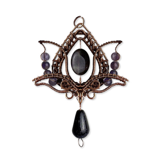 Filofly Handmade Amethyst Lotus Pendant Copper Rose Silver Wire Weaving and Wrapped Jewelry Natural Stone with 18 Necklace for women gift