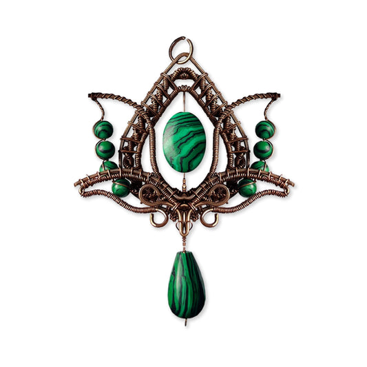 Filofly Handmade Malachite Lotus Pendant Copper Rose Silver Wire Weaving and Wrapped Jewelry Natural Stone with 18 Necklace for women gift