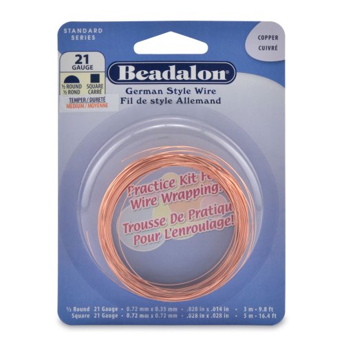 Beadalon Half Round Square Copper 21-Gauge Practice Wire, Round- 3m, Square- 5m