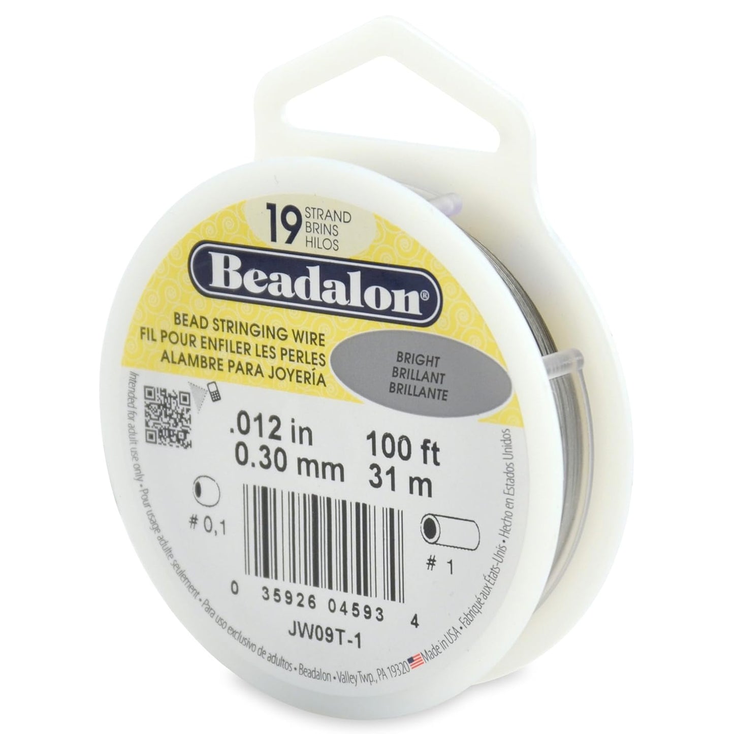 Beadalon 19 Strand Bead Stringing Wire - Beading & Jewelry Making Supplies, Flexible Stainless Steel Nylon Coated Thin String for Bracelets & Necklaces