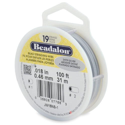 Beadalon 19-Strand Bead Stringing Wire, 0.018-Inch, Satin Silver, 100-Feet