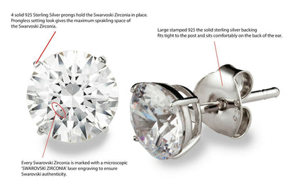 Swarovski Zirconia Round Stud Earrings set in Platinum Plated 925 Sterling Silver