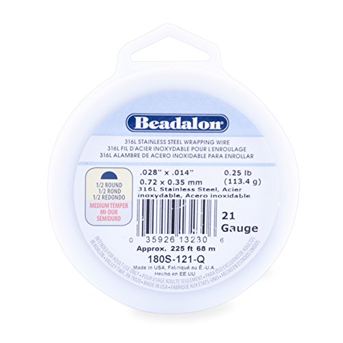 Beadalon 316L Stainless Steel Wrapping Wire, Half Round, 21 Gauge, 225 feet, 1/4 Pound