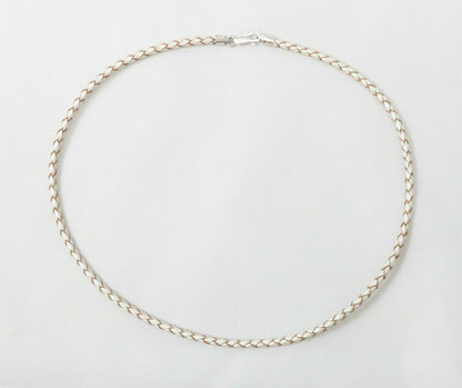 Pearl Leather Necklace Braided Cord Rhodium-Plated Sterling Silver Clasp 3MM