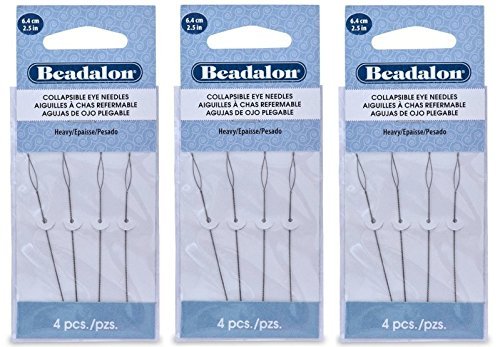 3 Packs - Beadalon Collapsible Eye Needles 2.5" Heavy - 4pcs/pk - Total 12 Needles (in Rigid Pak TM Mailer)